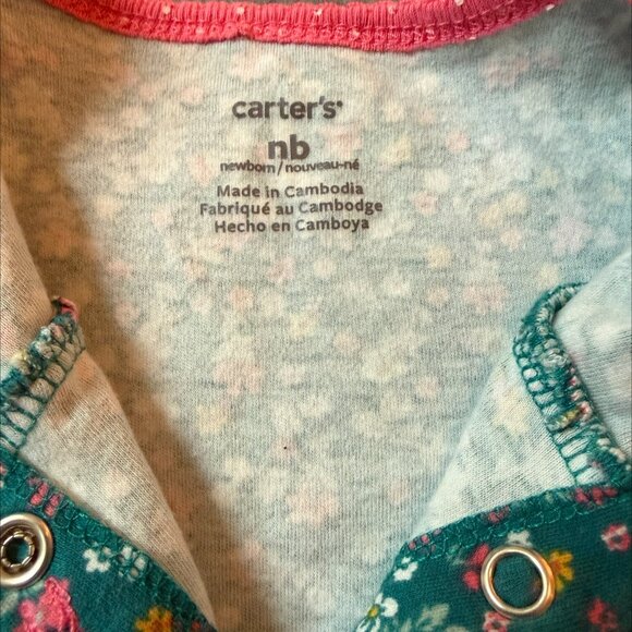 Carter's Baby Girl Footed Sleeper -Teal Floral-Size 6-9 Months – Long Sleeve - Picture 3 of 3